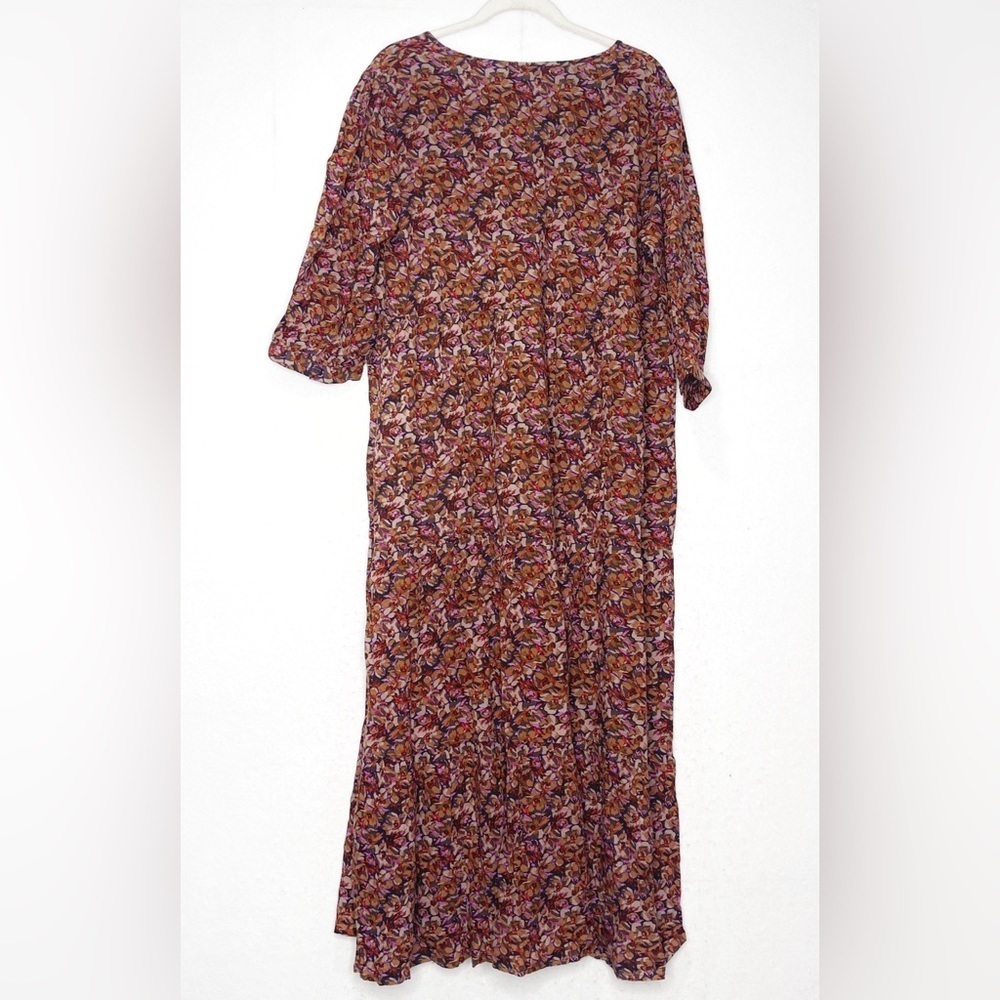 Natural Life Sage Tiered Floral Maxi Dress Red Brown Medium Bohemian Comfy Hippy - Picture 4 of 10